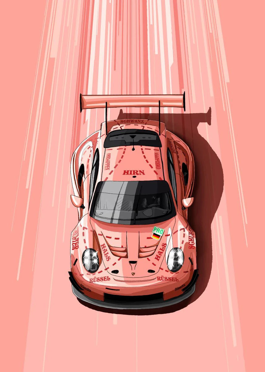 Cartoon Racing Car Canvas Wall Art | Boys Motorsport Poster
