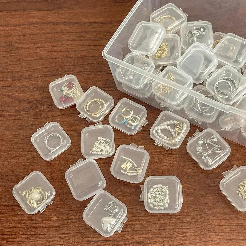 Mini Plastic Jewelry Storage Box Square Transparent Flip Portable Pill Container Jewelry Holder Packaging Earrings Display Case Peaceful Pleasures Health and Wellness