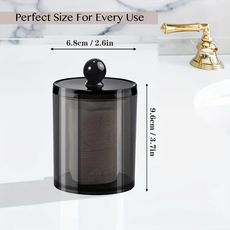 Black Qtip Dispenser & Apothecary Jar – Bathroom Organizer for Cotton Balls, Swabs & Cotton Rounds