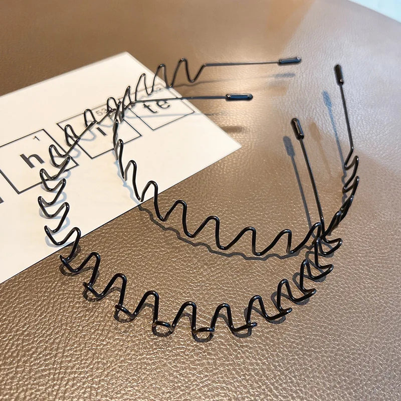 Fashion Metal Hair Band Men Women Unisex Black Waved Head Hoop Sports