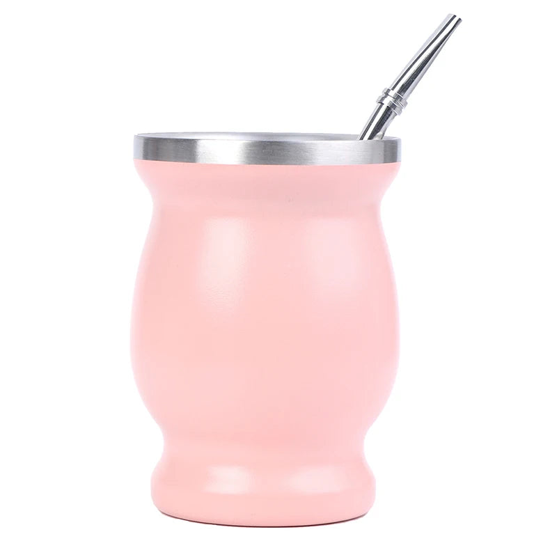 Stainless Steel Yerba Mate Gourd 8oz Cup with Bombilla Straws