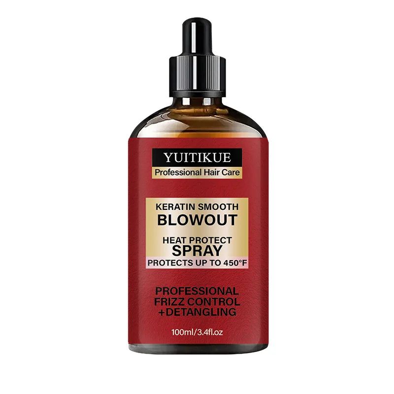 YUITIKUE Keratin Smooth Blowout Heat Protect Spray 100ml Up to 450°F Frizz Control Detangling Hair Care Peaceful Pleasures Health and Wellness 1pc