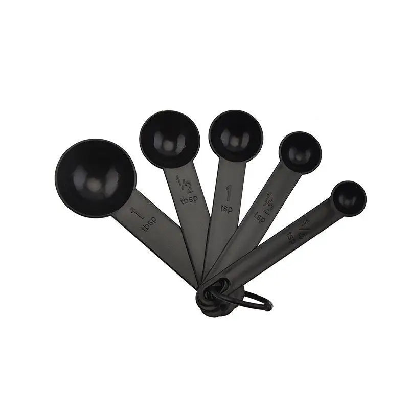 Plastic Measuring Cups and Spoons Set 10 PCS Kitchen Accessories Engraved US Markings Stackable Measuring Tools Peaceful Pleasures Health and Wellness 5PCS Black Small