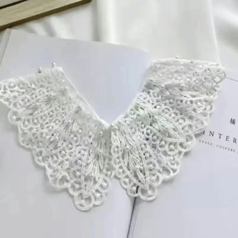 Detachable Lace Doll Collar with Pearl Shoulder Decoration