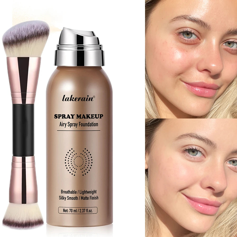 2pcs Spray Foundation With Brush Magic Airbrush Makeup 70ml Long Lasting Water proof Oil Control Matte Full Coverage Peaceful Pleasures Health and Wellness 4PORCELAIN