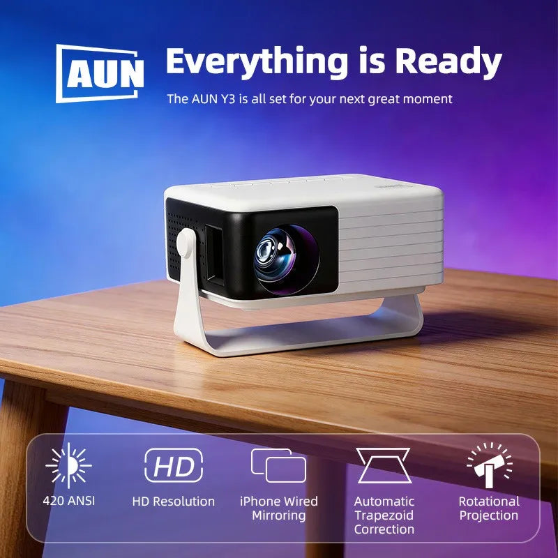 AUN Y3 Mini Projector 1080P HDMI iPhone Mirror Home Theater Peaceful Pleasures Health and Wellness
