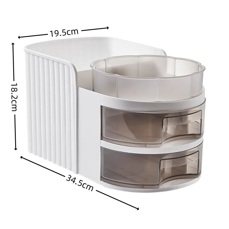 Large Capacity Cosmetic Organizer with Drawers Top Shelf Clear View Makeup Storage Box Desktop Dustproof Skincare Display Case Peaceful Pleasures Health and Wellness White