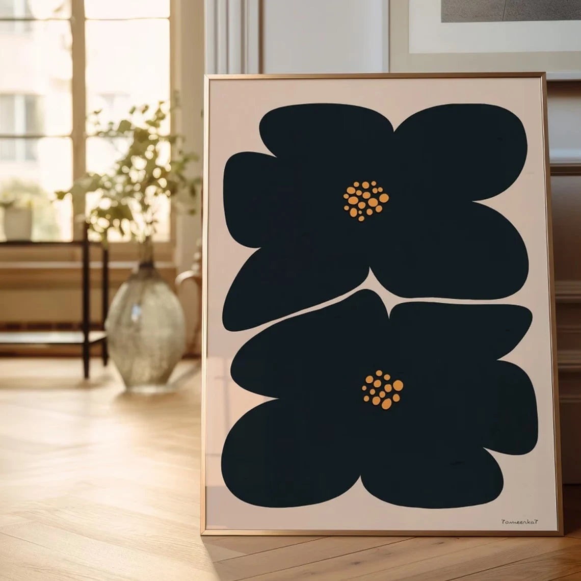 Modern Abstract Black Flowers Wall Art Print Canvas Painting Poster Picture For Living Room,Bedroom Home Decor Peaceful Pleasures Health and Wellness G4922 21x30cm Unframed