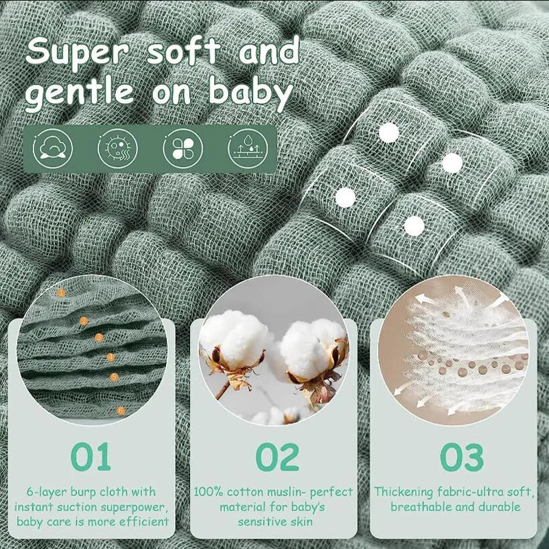 100% Cotton Muslin Burp Cloths for Baby – 6-Pack, 20x10"