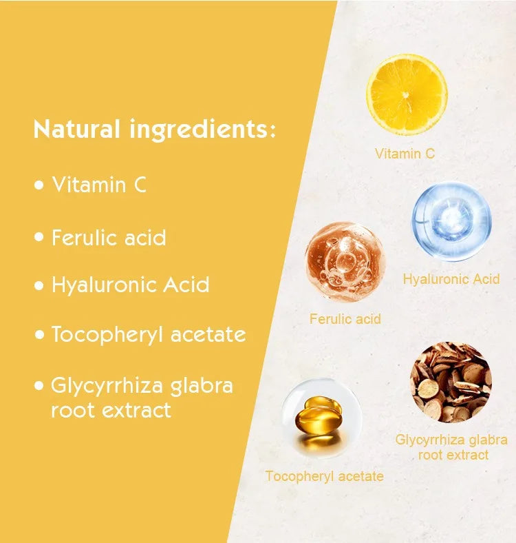 List of natural ingredients with corresponding icons and labels on a yellow and white background