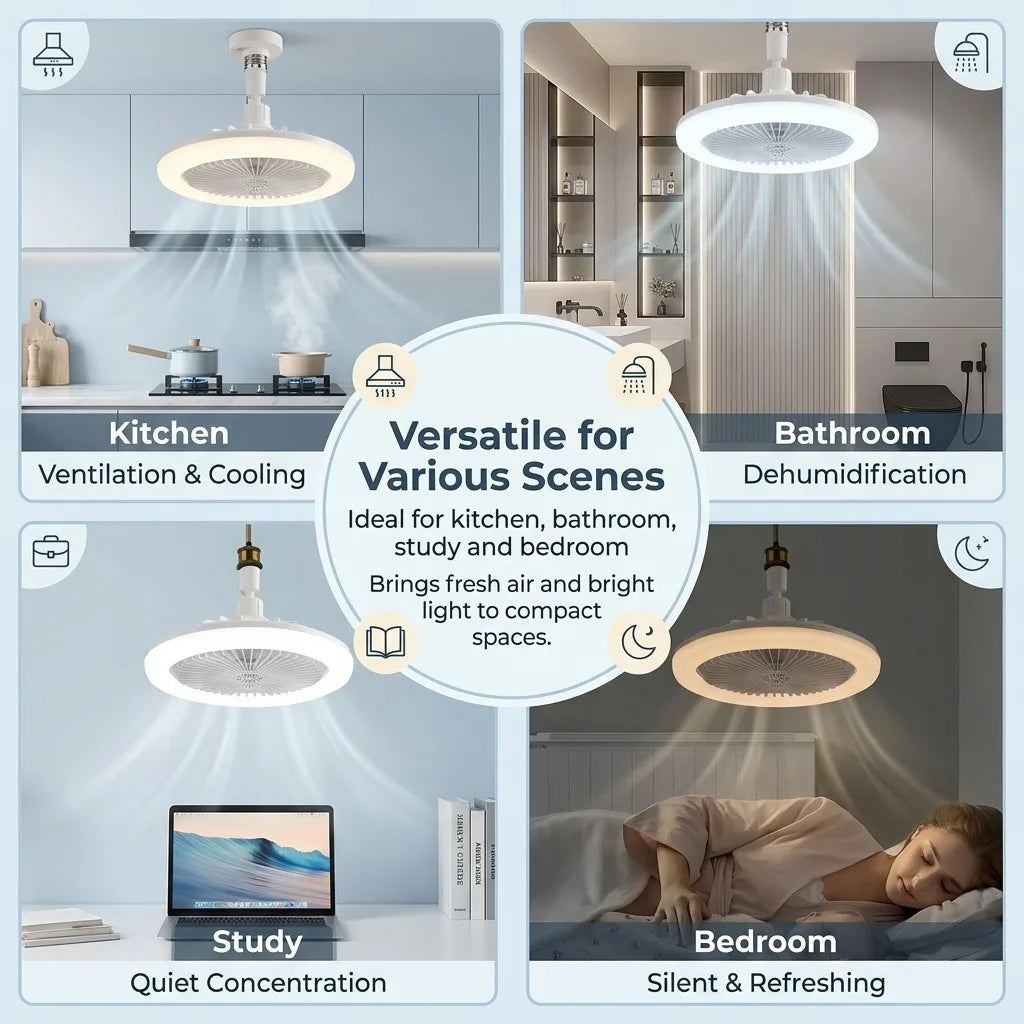 Modern Indoor 30W Ceiling Fan Lamp 360°Rotating with Remote Control E27 Living Room Bedroom Lighting LED Decorative Lights 2in1 Peaceful Pleasures Health and Wellness