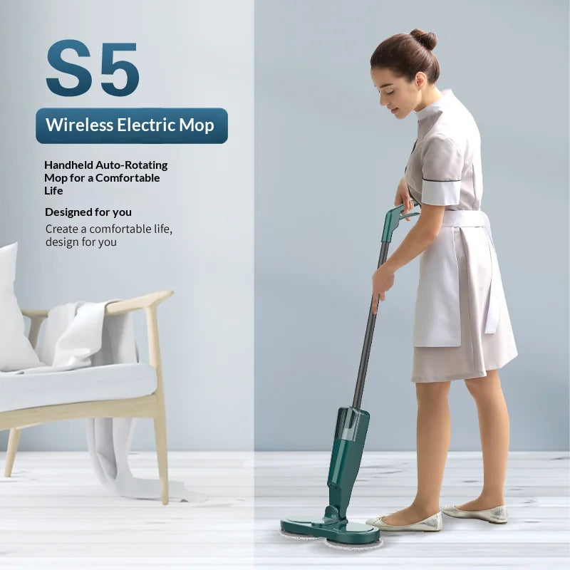 HOMEFISH 2-in-1 Wireless Electric Spin Mop Wet Dry Automatic Floor Cleaner for Home Car Glass Ceiling Window Door Peaceful Pleasures Health and Wellness