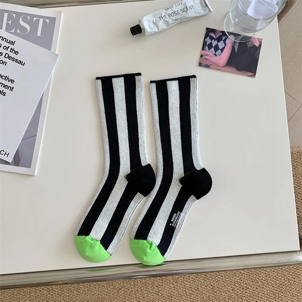 Striped Funny Crew Socks | Korean Japanese Unisex Fashion