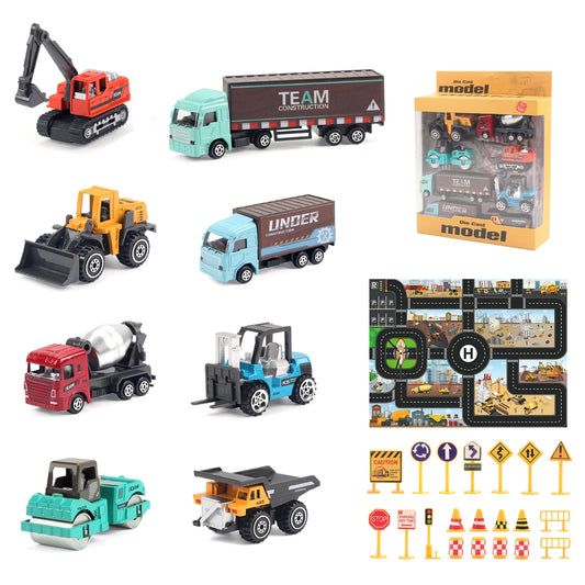 Alloy Engineering Truck Mat&road Sign Classic Construction Model Peaceful Pleasures Health and Wellness A with box