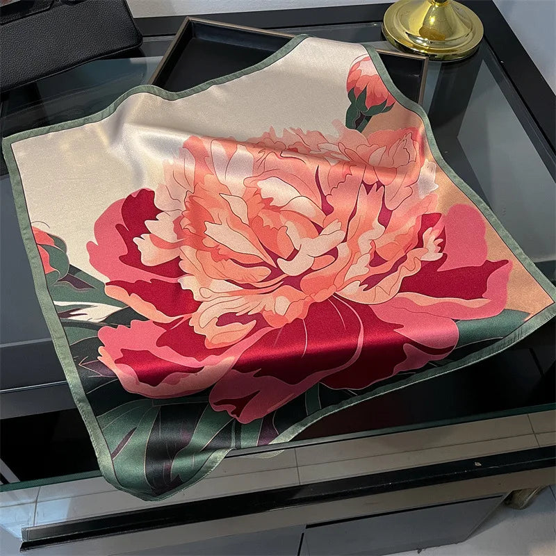 100% Mulberry Silk Lotus Floral Scarf – Women's Versatile Accessory