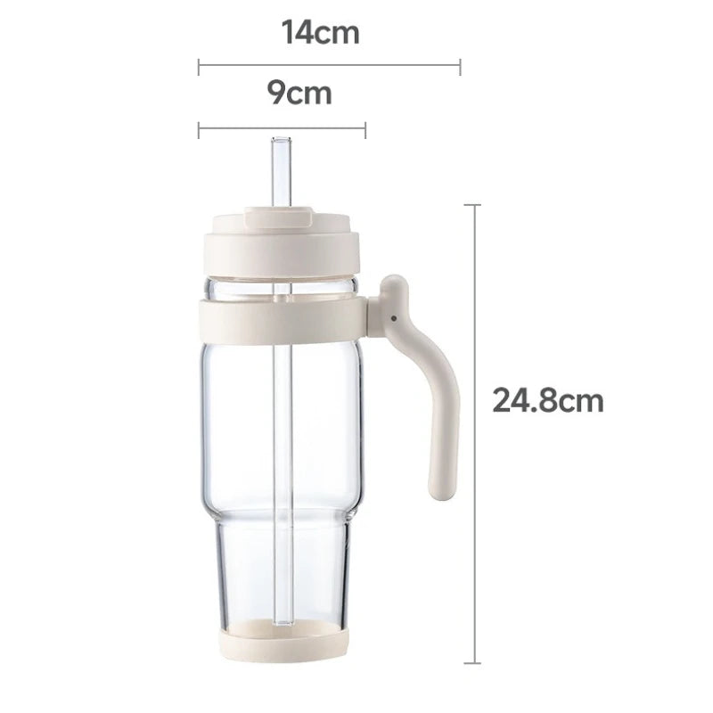 1000ml Cross Border Popular Large Capacity Flower Tea Cup, Straw Glass Cup, High Borosilicate Car Ice Cream Cup Peaceful Pleasures Health and Wellness