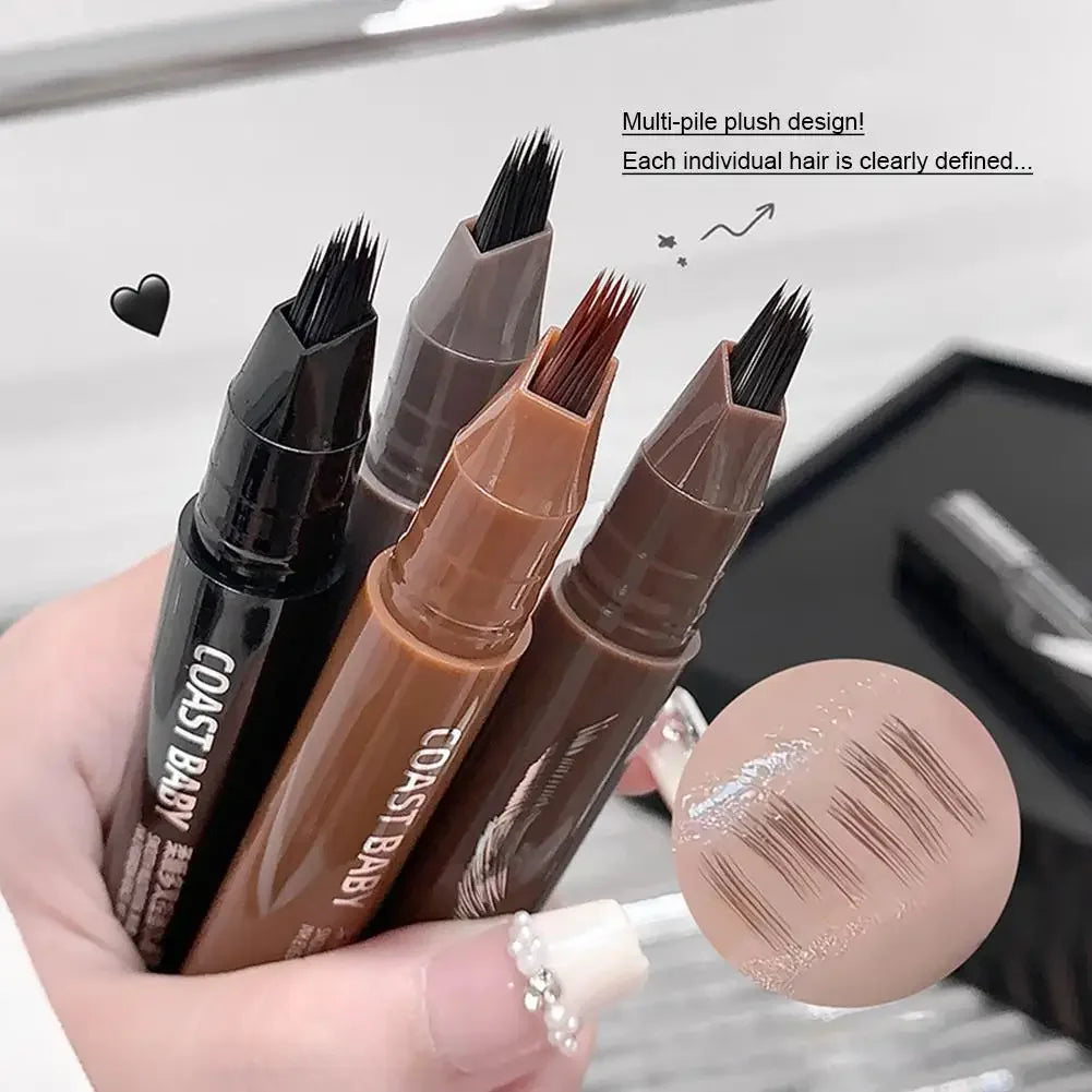 Multi-Fork Wild Eyebrow Pen,3D Waterproof Microblading Eyebrow Pen 4 Fork Tip Tattoo Pencil, Precise Natural Liquid Eye Brow Pen Peaceful Pleasures Health and Wellness