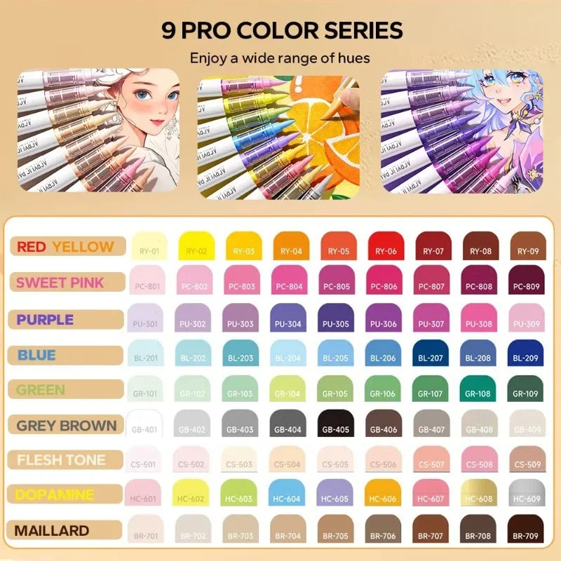 9-Piece Acrylic Brush Pen Set | Art Markers for Painting & Drawing