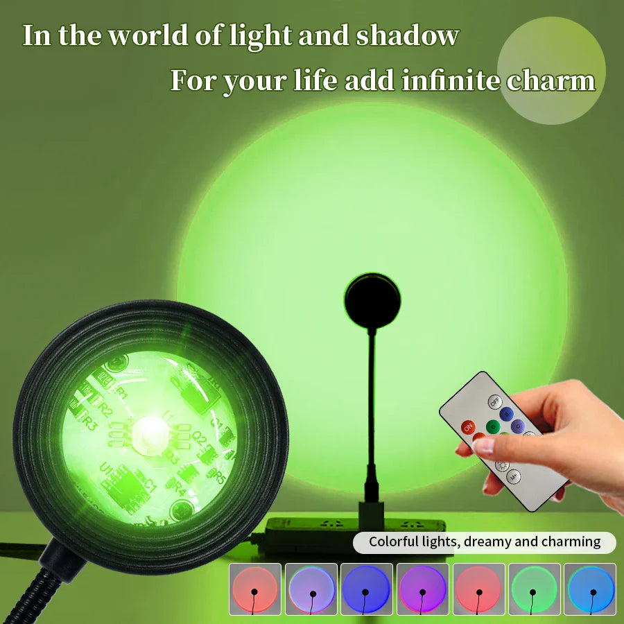 USB Sunset Projector Night Light – Colorful Ambient Room Lamp