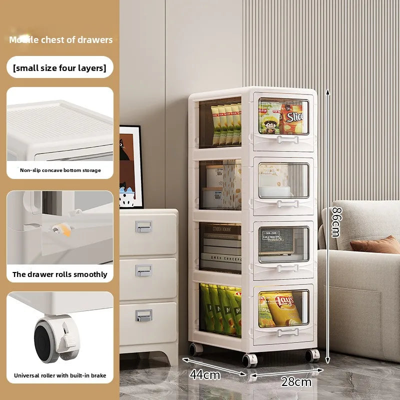Drawer Storage Cabinet with Wheels: Heavy-Duty Large Capacity Organizer for Snacks, Toys & Household Items in Living Room Peaceful Pleasures Health and Wellness 4 Layer 28cm
