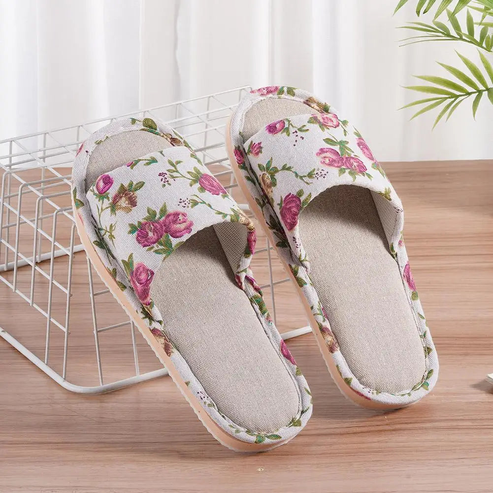 Women's Floral Indoor Slippers – Anti-Slip Flat Home Shoes
