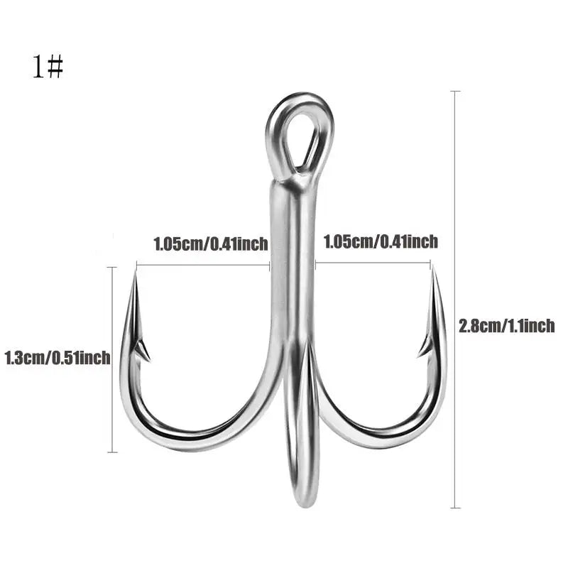 Triple Hook Fishing Hooks, 4x Strengthened Silver Color Rust-Resistant Triple Claw Hooks, Long Cast Lure Fishhooks, 10pcs Per Bo Peaceful Pleasures Health and Wellness 1