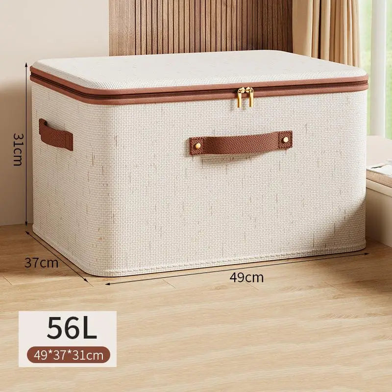 Foldable Zippered Clothes Storage Box | Cotton Linen Organizer
