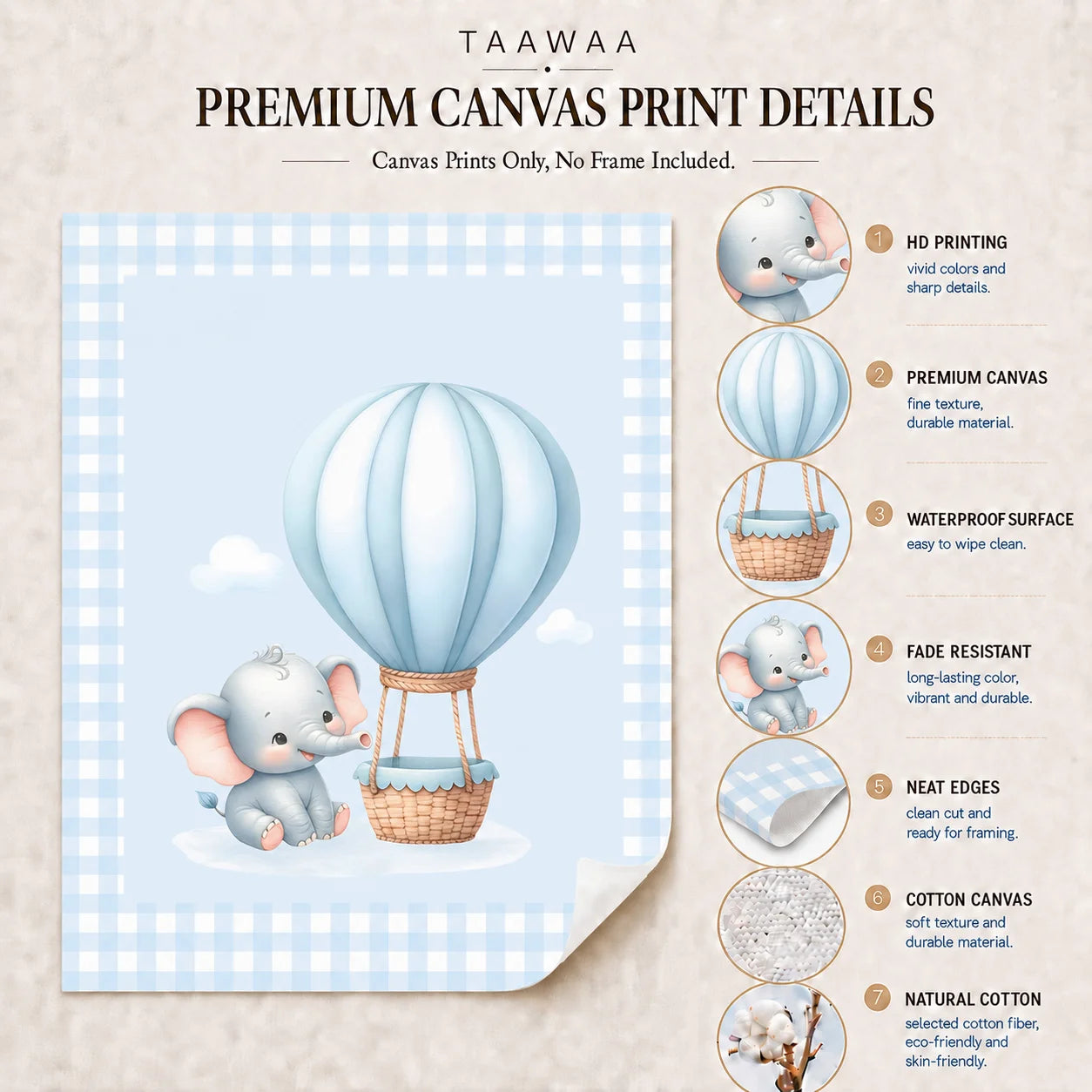 Elephant Hot Air Balloon Nursery Canvas Wall Art | Kids Decor Nursery Canvas Print Peaceful Pleasures Health and Wellness