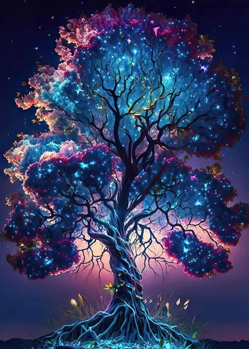 Flashing Magic Tree of Life Poster Galaxy Aurora Plant Canvas Art Natural Beauty Wall Painting for Living Room Home Decor Peaceful Pleasures Health and Wellness 1 40x50cm Unframed