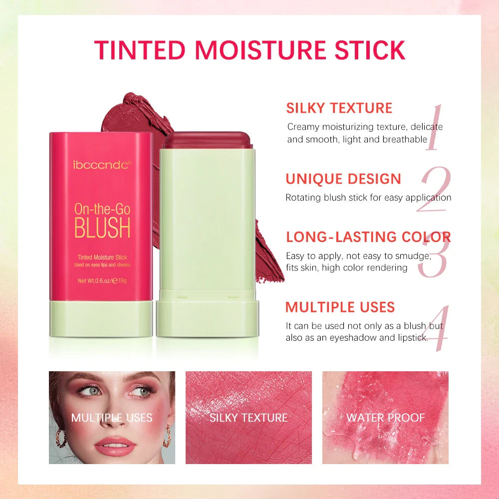 ibcccndc 3-in-1 Blush Stick – Matte Cream Rouge, Waterproof