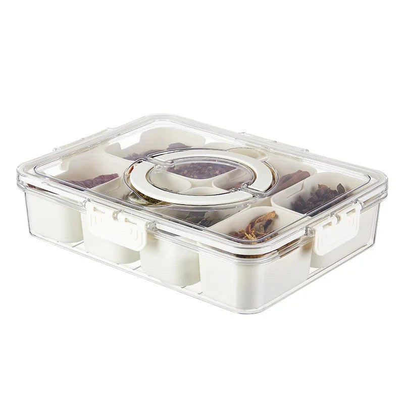 Divided Rotating Serving Tray with Lid | Clear Snackle Box