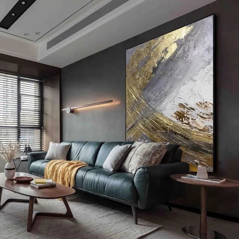 Gold, White, Gray And Black, 100% Hand Painted, Textured Painting, Acrylic Abstract Oil Painting, Wall Decor Living Room Peaceful Pleasures Health and Wellness