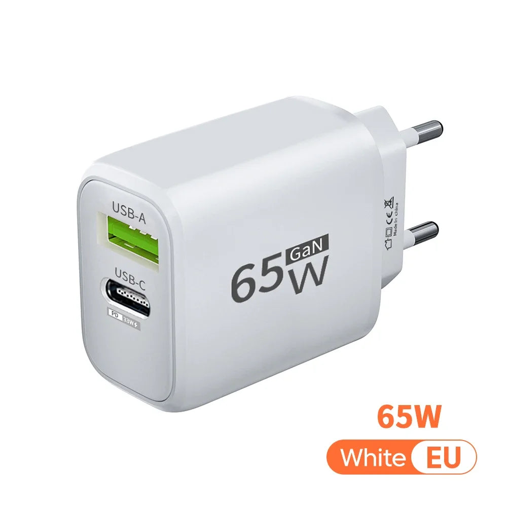GaN 65W USB-C Fast Charger QC3.0 PD – iPhone, Samsung, Tablet