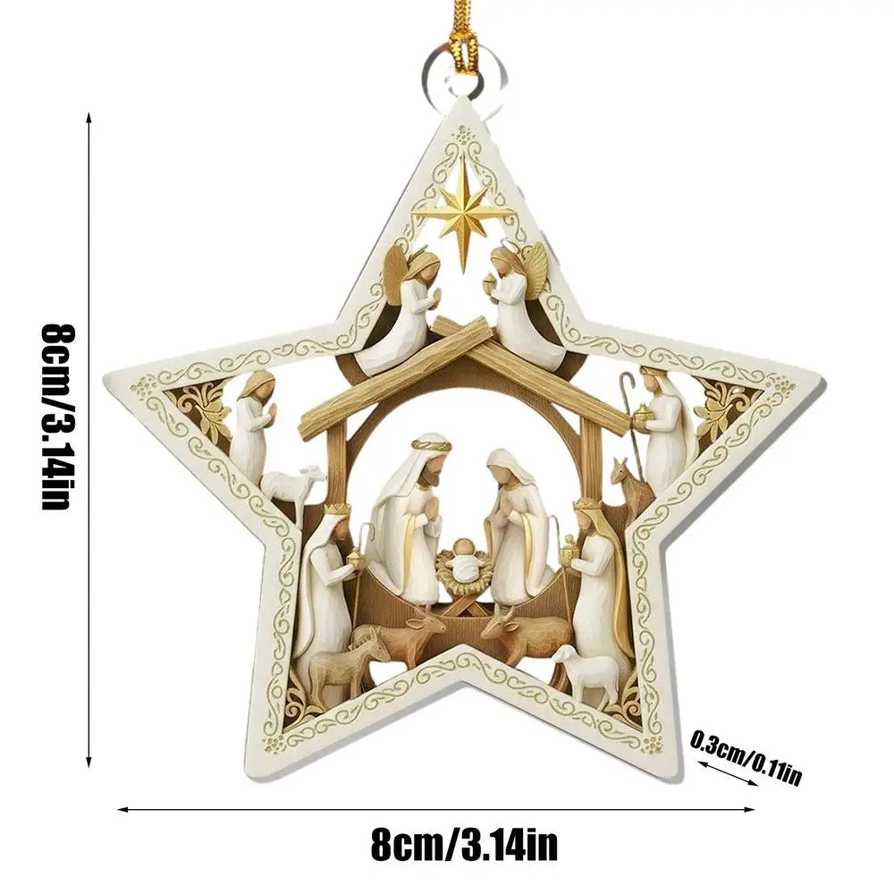 2D Acrylic Nativity Christmas Ornament | Birth of Jesus Pendant