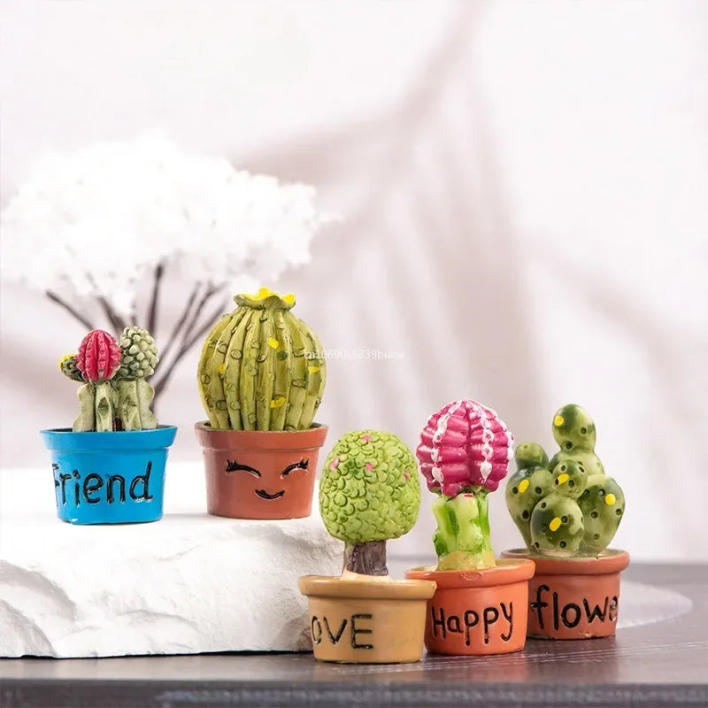 Cartoon Miniature Cactus Potted Handmade Realistic Mini Potted Plant Resin DIY Cactus Figurines Desktop Decorative Fairy Garden Peaceful Pleasures Health and Wellness