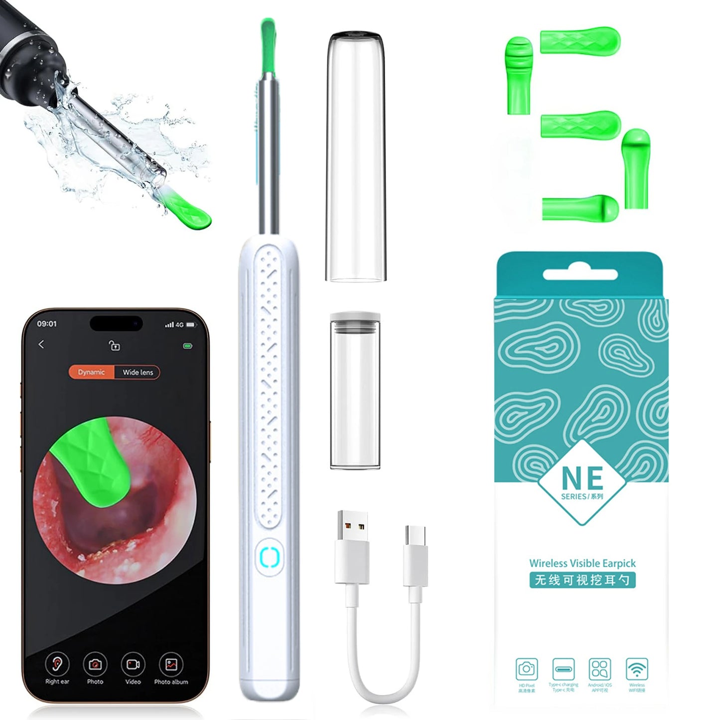 Ear Wax Removal with 6 Pcs Ear Set Ear Canal Cleaner with HD 1080P Camera Ear Cleaning Kit Otoscope for IOS & Android Peaceful Pleasures Health and Wellness NE3-C-White