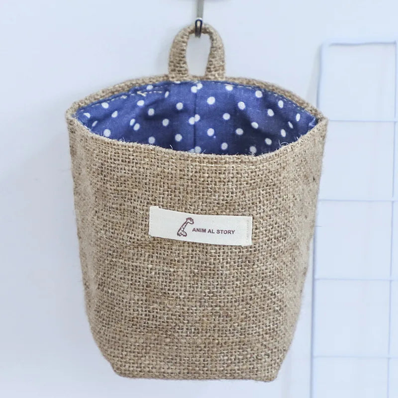 Desktop Jute Storage Bag Cotton Linen Basket Sundries Box Handle