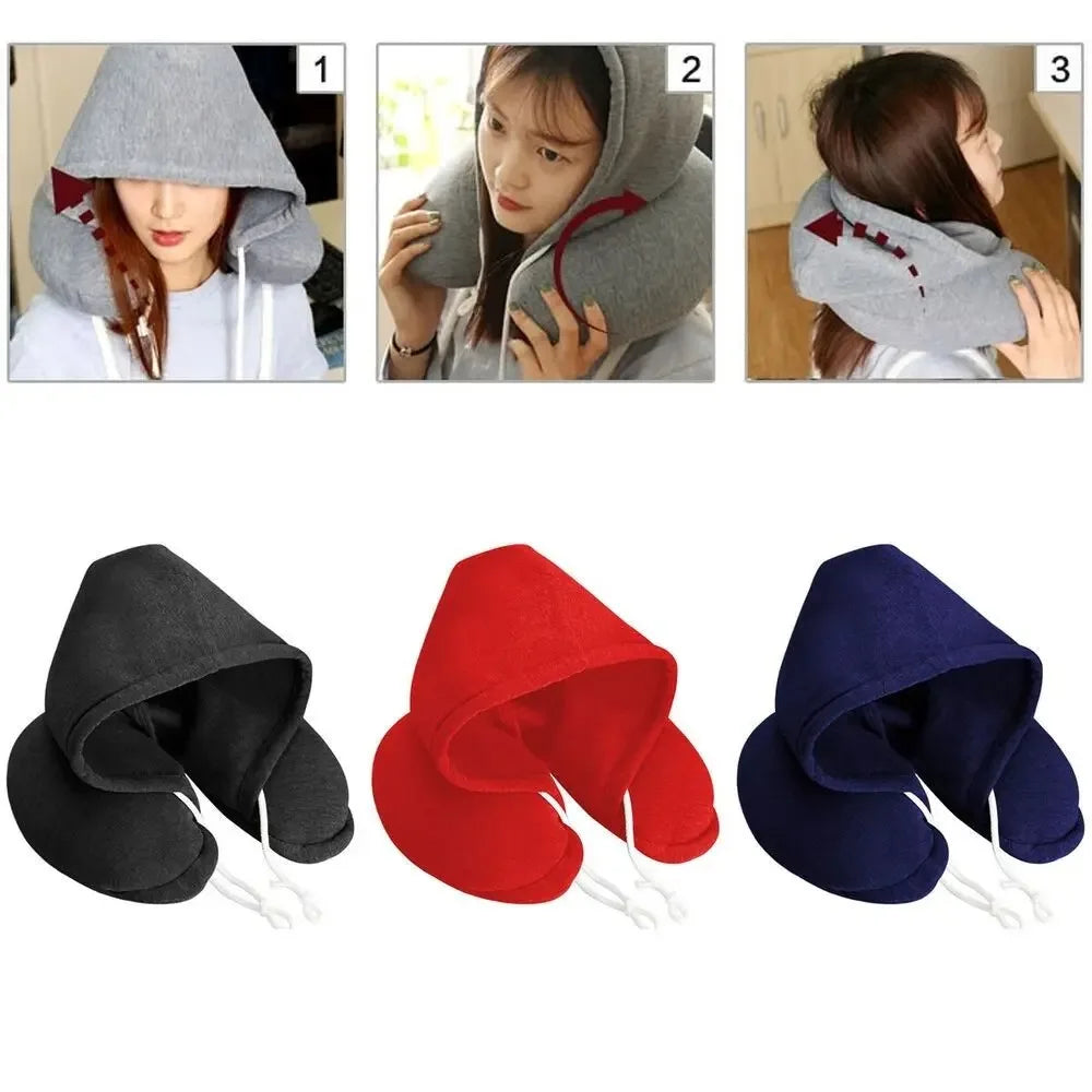 U-Shaped Hooded Travel Pillow for Napping, Neck Support, Portable & Versatile for Office, Airplane, Home Use Peaceful Pleasures Health and Wellness