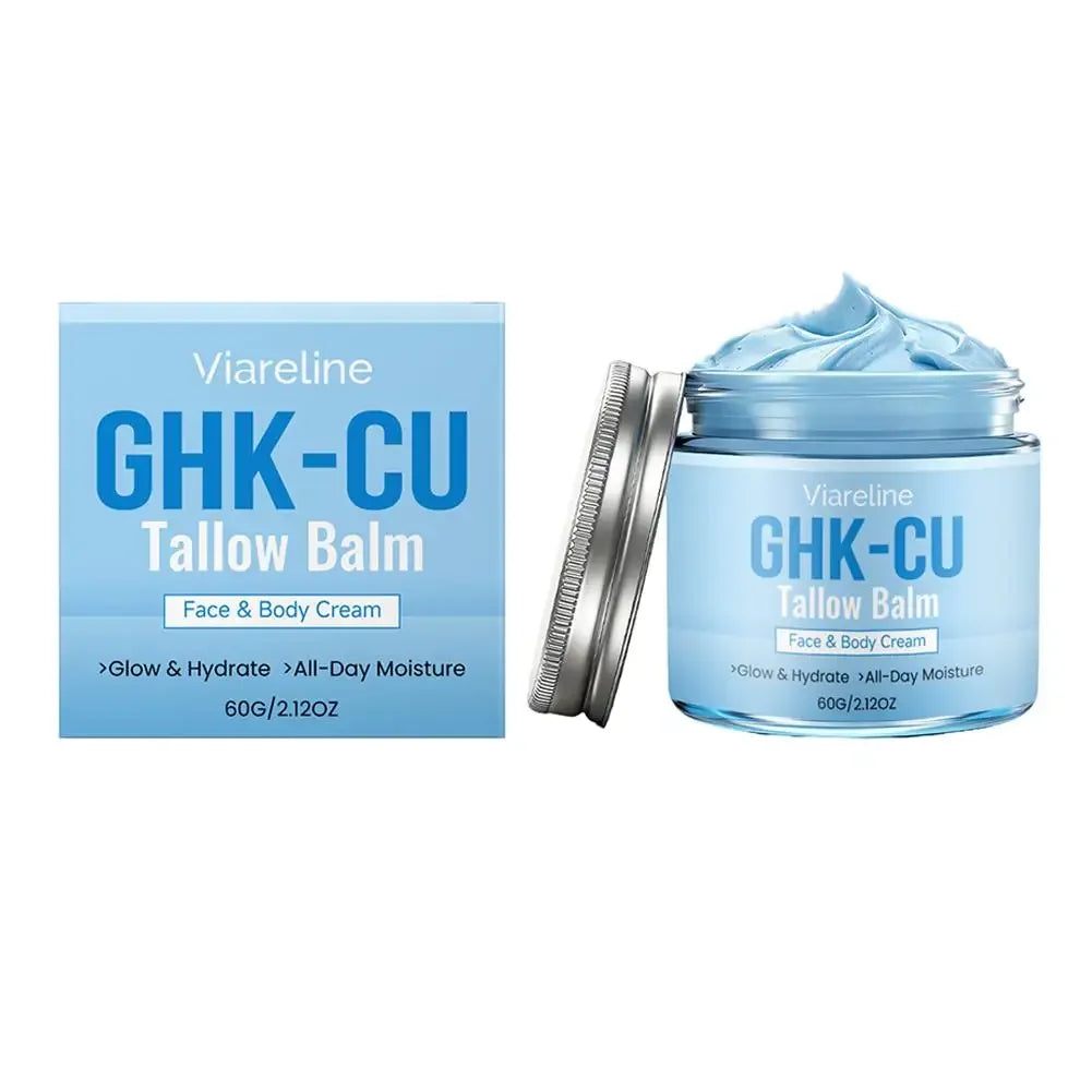 Natural GHK-CU Copper Peptide Tallow Balm Blue Cream - Brighten Hydrating Face & Body Moisturizer, for Dry Sensitive Mature Skin Peaceful Pleasures Health and Wellness 1pcs