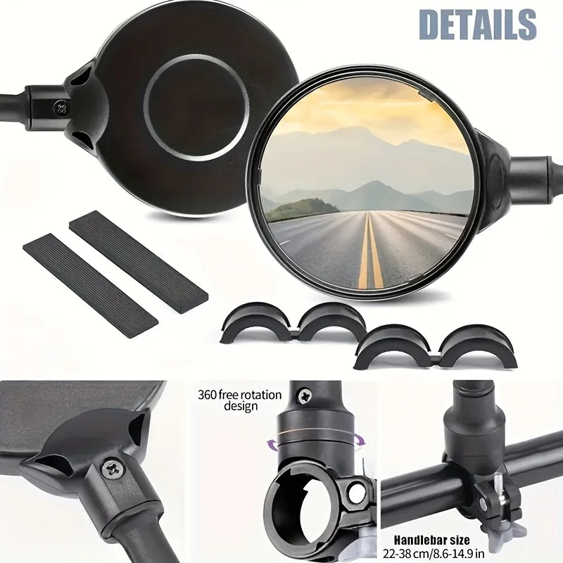 360° Adjustable Bicycle Handlebar Rearview Mirrors – 2pcs HD Convex