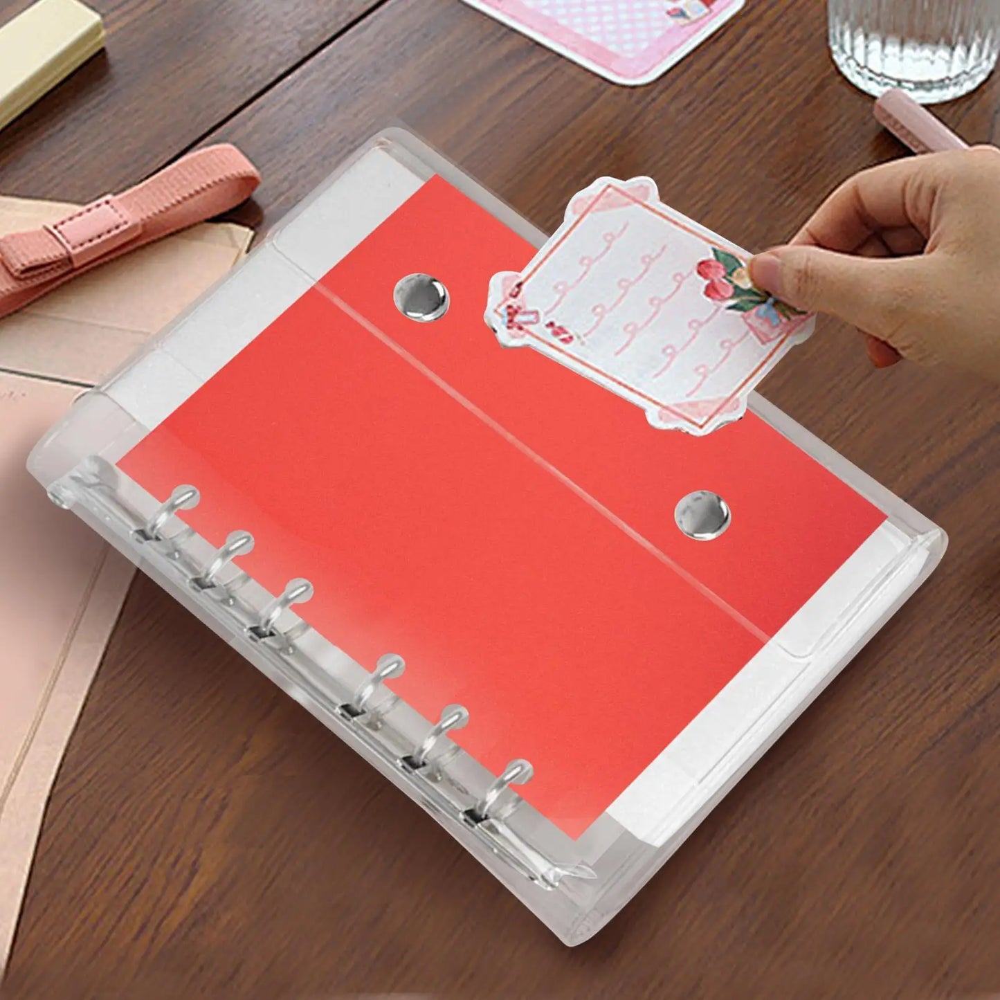 6-Ring PVC Binder Cover, Clear A6/A7 Notebook Closure for Loose Leaf Folder Photocard Scrapbook Photo Document Budget Organizer Peaceful Pleasures Health and Wellness