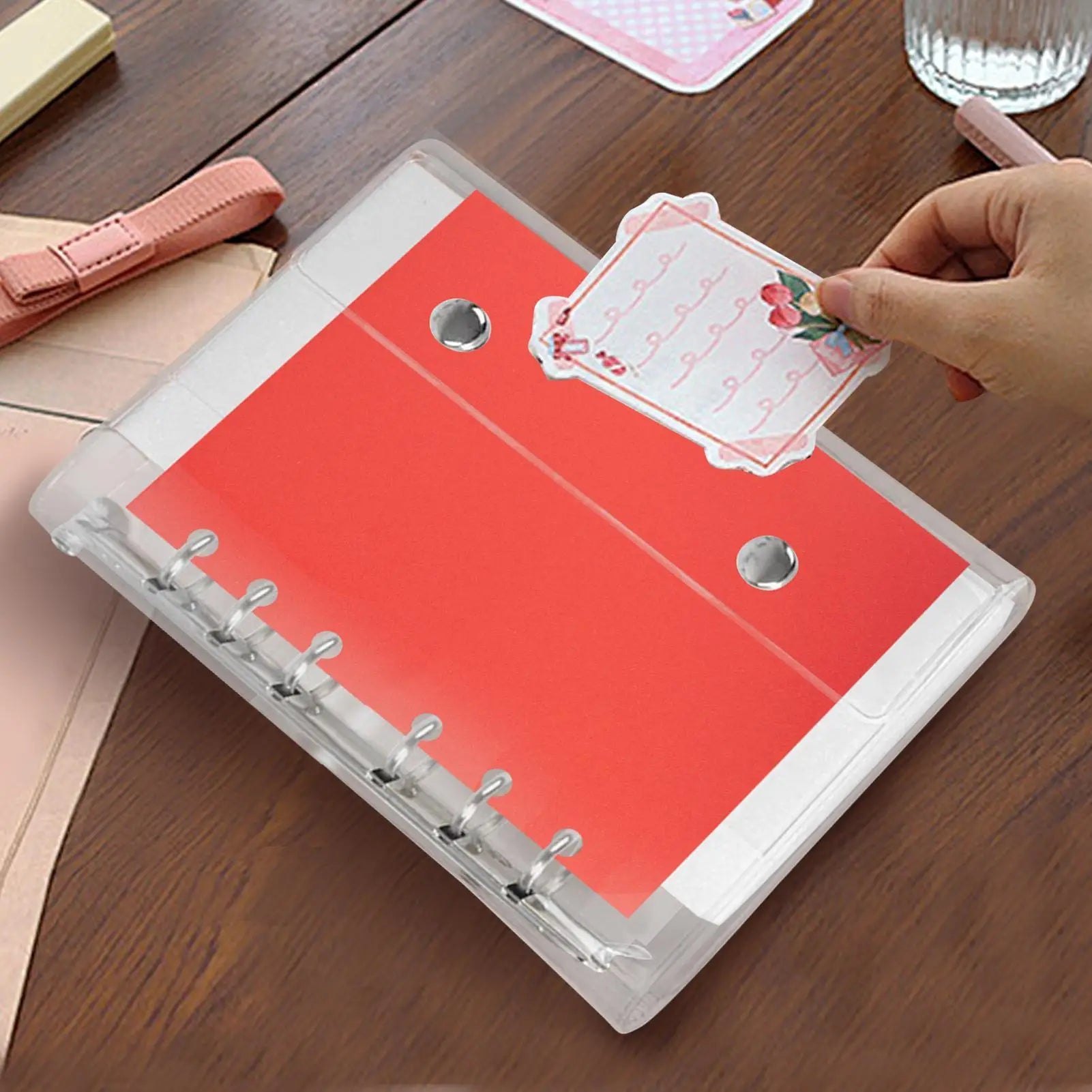 6-Ring PVC Binder Cover, Clear A6/A7 Notebook Closure for Loose Leaf Folder Photocard Scrapbook Photo Document Budget Organizer Peaceful Pleasures Health and Wellness