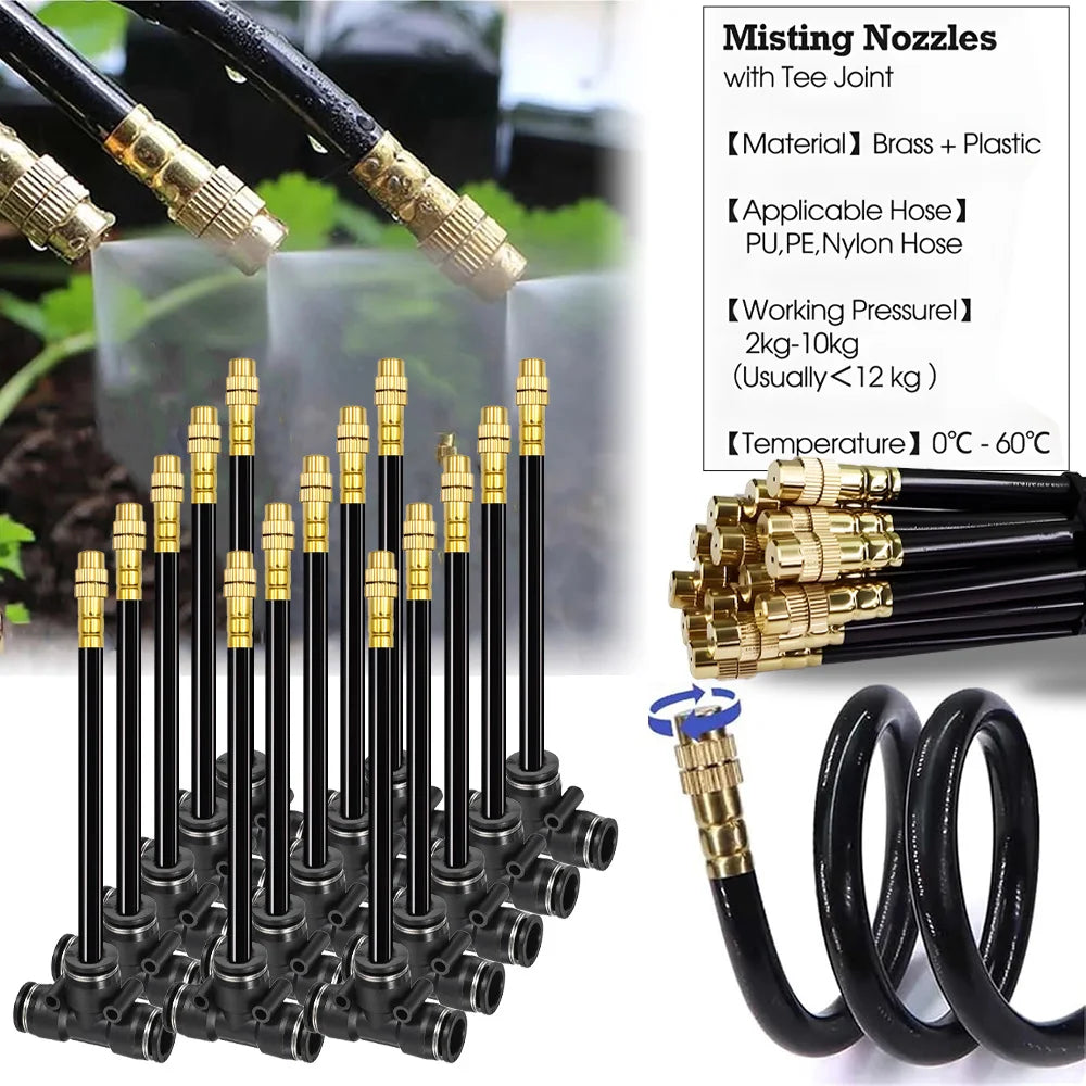 20/30/50cm 360° Bend Brass Misting Nozzles 6/8/10/12mm Quick Connect Garden Irrigation Auto Watering Adjustable Atomizer Sprayer Peaceful Pleasures Health and Wellness