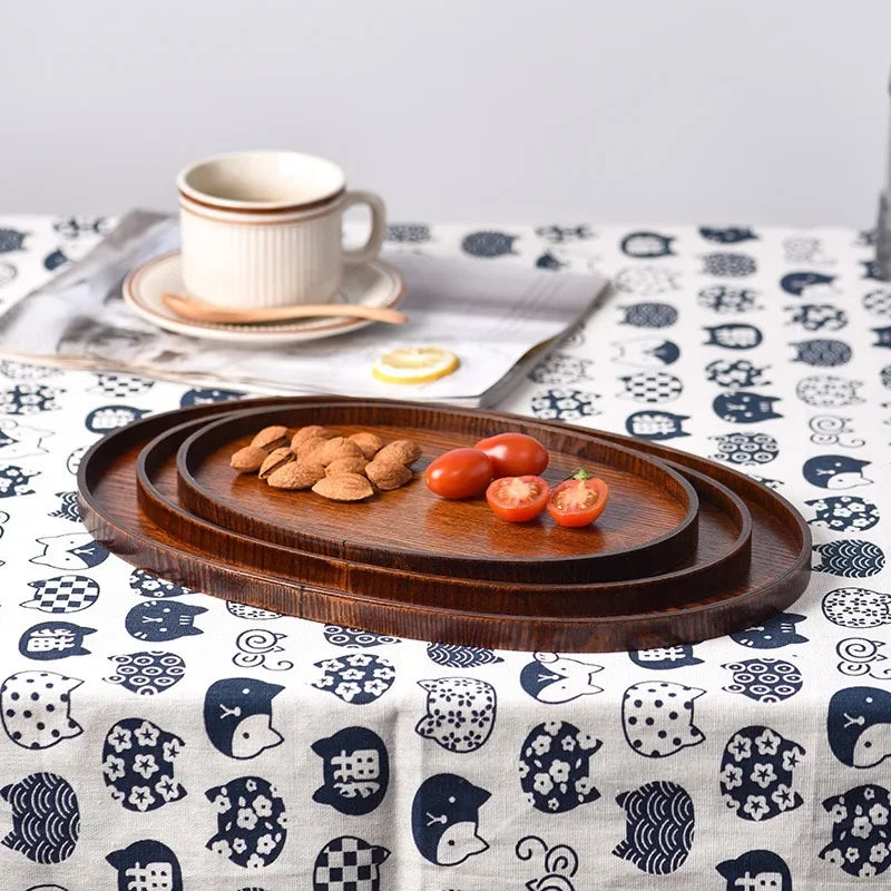 Oval Serving Trays Tableware Dessert Tea Saucer Coasters Coffee Coasters Wooden Plate Storage Food Display Home Hotel Decor Peaceful Pleasures Health and Wellness