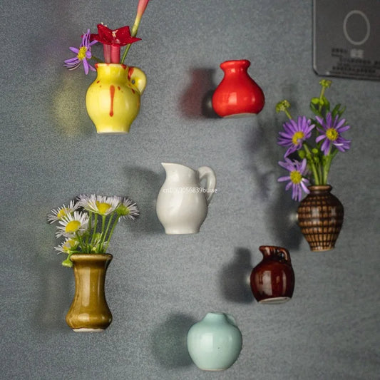 New Mini Ceramic Small Vase Refrigerator Stickers Creatives 3D Three-dimensional Home Decoration Magnet Home Decor Items Fridge Peaceful Pleasures Health and Wellness