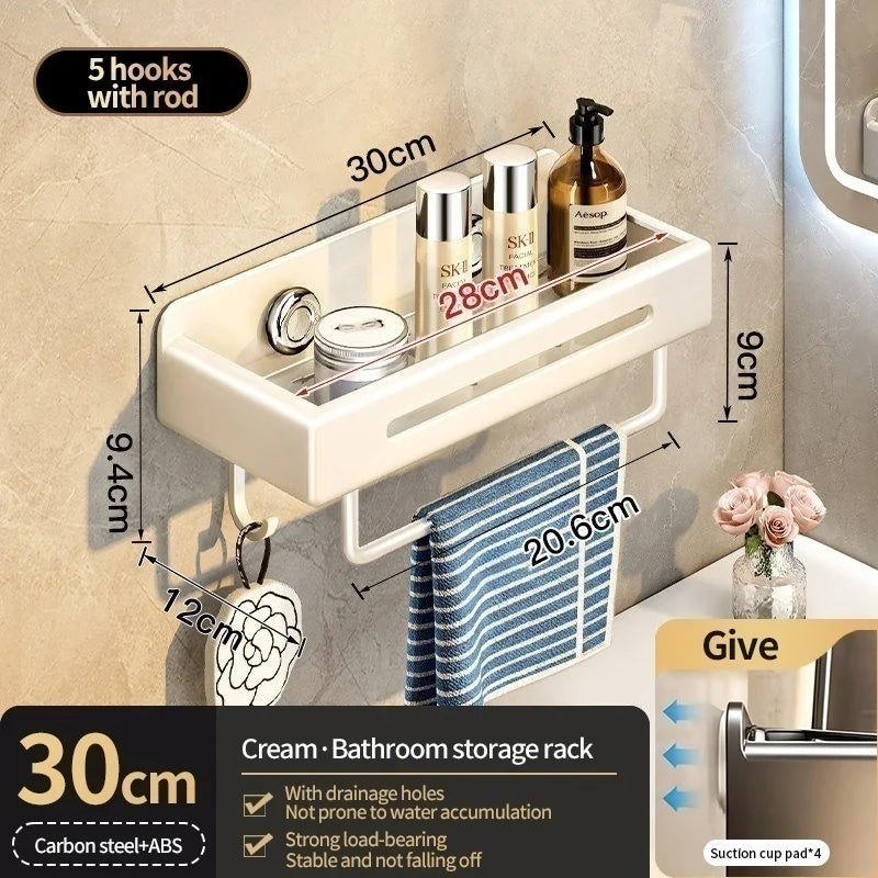 No-Drill Suction Cup Bathroom Shelf & Shampoo Holder Rack