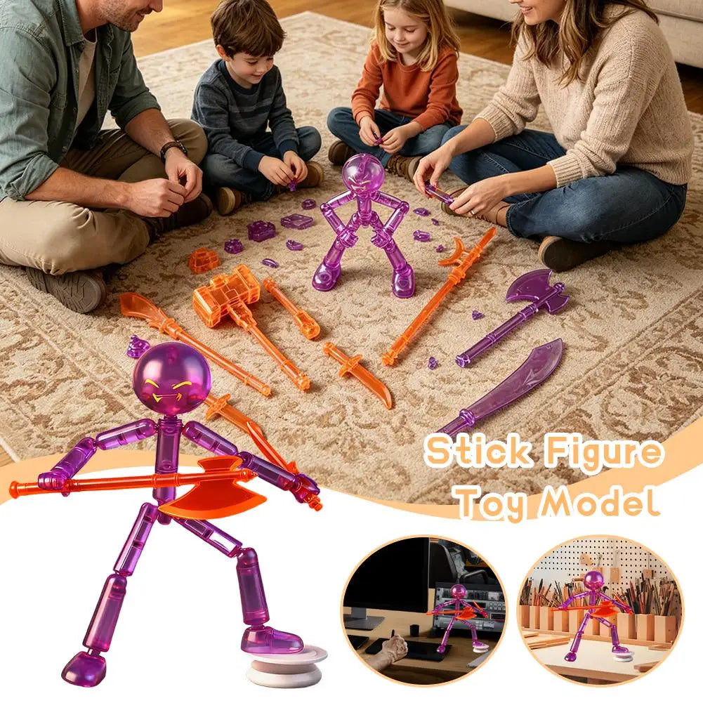 DIY Poseable Stickman Action Figure Kit with Weapons | 14cm