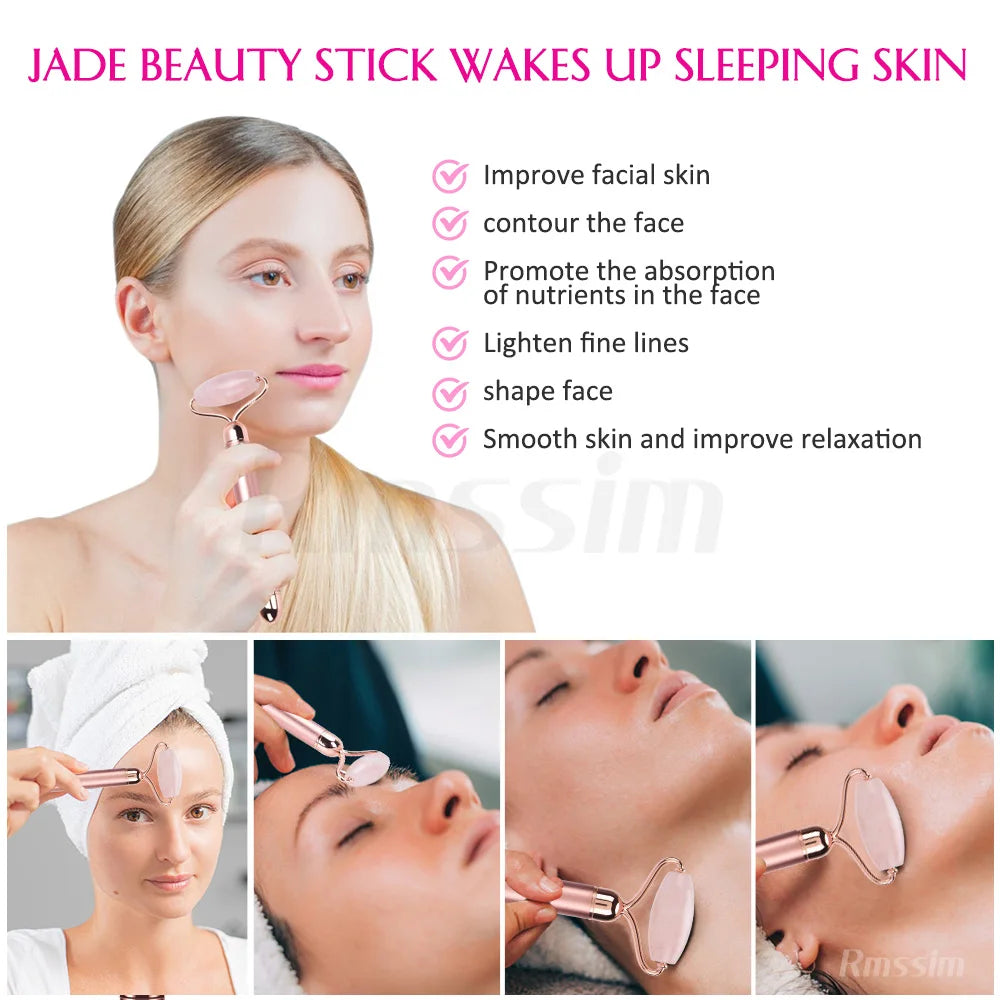 New Electric Vibrating Jade Roller Massager For Slimming Face Lifting Rose Quartz 3D Roller Stone Facial Skin Care Beauty Tool Peaceful Pleasures Health and Wellness