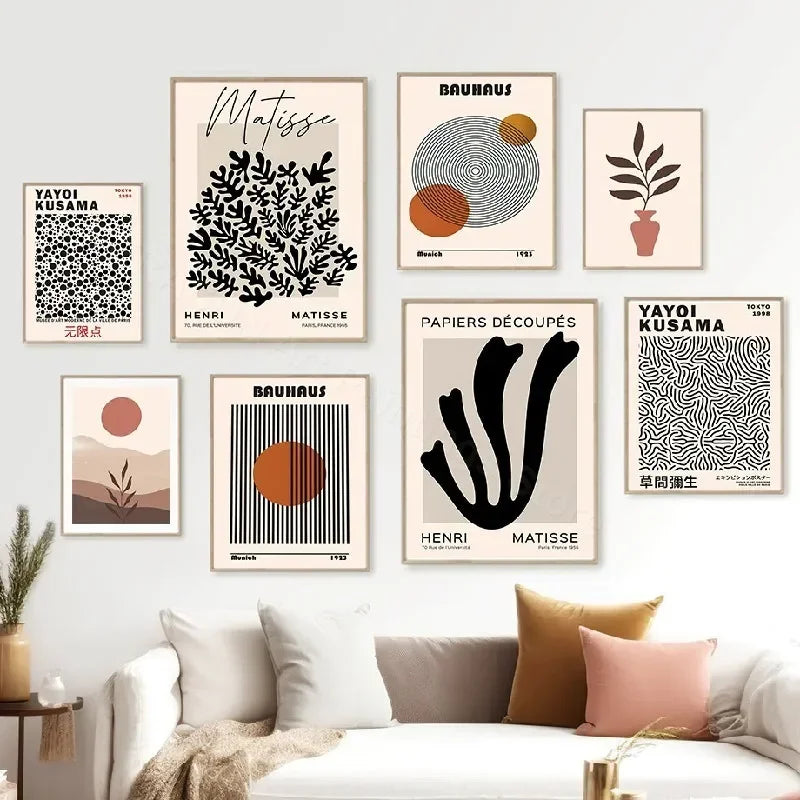 Boho Bauhaus Matisse Canvas Yayoi Kusama Minimalist Wall Art Print Canvas Painting Posters for Living Room Modern Home Decor Peaceful Pleasures Health and Wellness