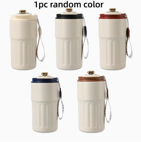 Exquisite stainless steel office insulated cup with drawstring, portable smart coffee cup, car cup, large capacity outdoor cup Peaceful Pleasures Health and Wellness 1PC random color 450ml
